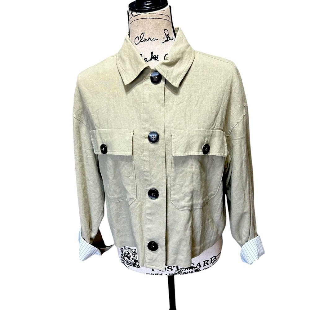 Zara Beige Teddy Jacket with Black Buttons
